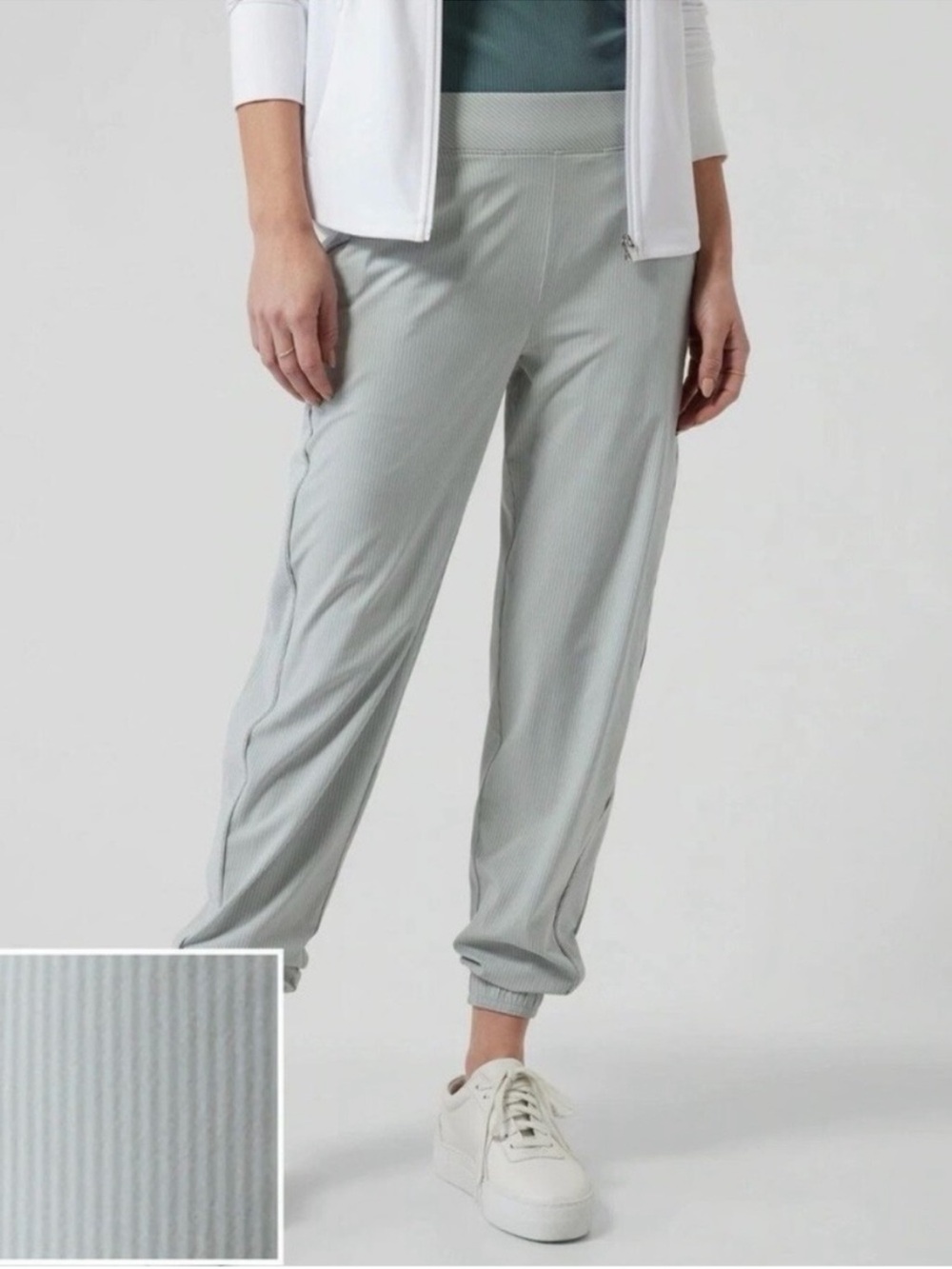 ATHLETA Brooklyn Textured Jogger Light Gray Ribbed, Women’s Sz 12
